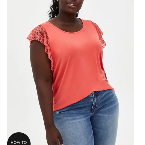 torrid Tops - Torrid Supersoft hot coral flutter sleeve top